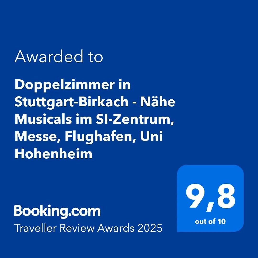 Doppelzimmer In Stuttgart-Birkach - Naehe Musicals Im Si-Zentrum, Messe, Flughafen, Uni Hohenheim Stuttgart